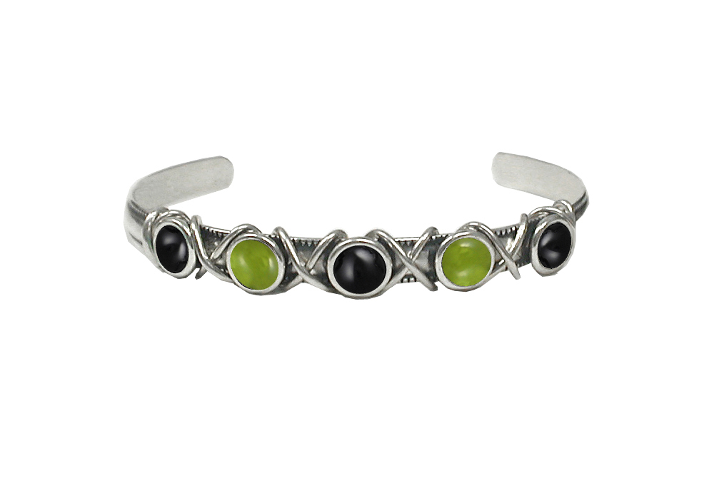 Sterling Silver Cuff Bracelet With Black Onyx And Peridot